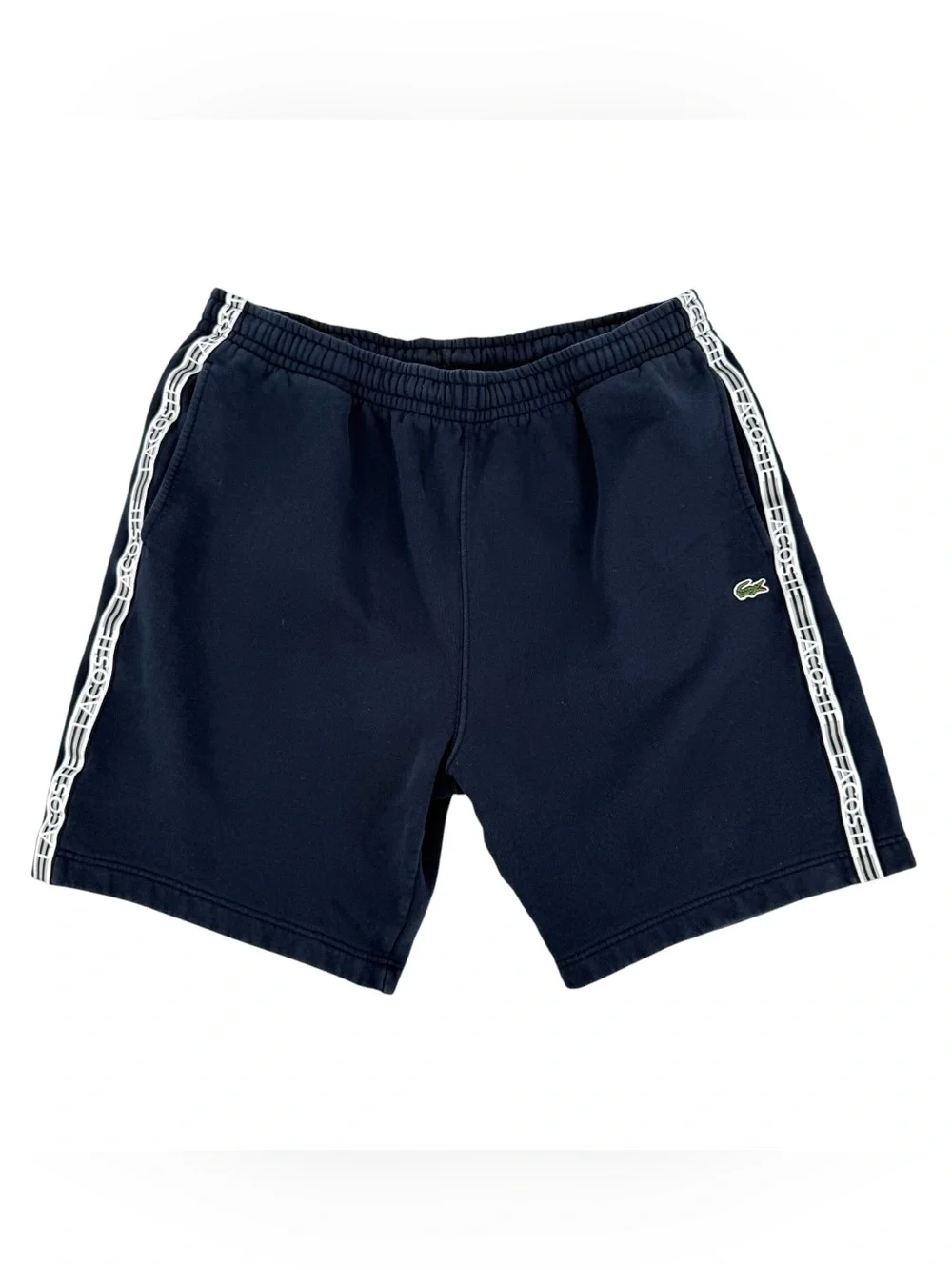 Lacoste Shorts Mens Size XXL Navy Blue Taped Logo Side Seam Crocodile 8in Inseam